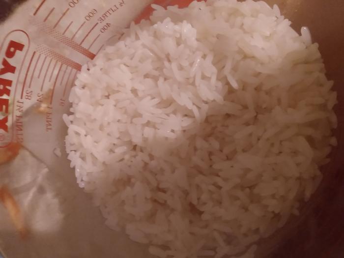 Cooked rice on top