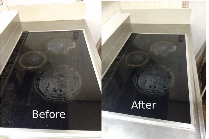 Before and After of the Stovetop - The color changes are to the best of my knowledge not cleanable dirt