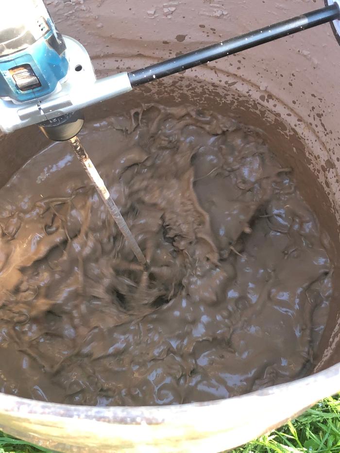 Mixing the clay slip