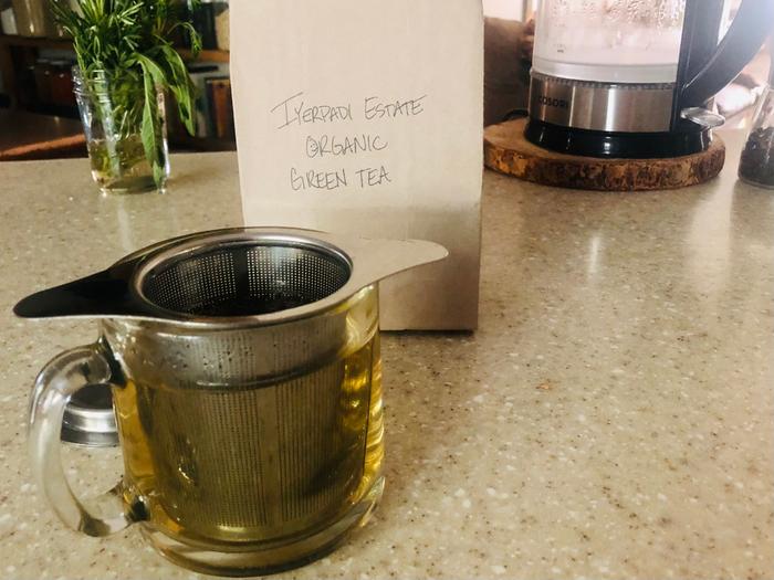 Trying out some of the green tea this morning that was gifted to us from Shannon, one of the PDC students. :) 