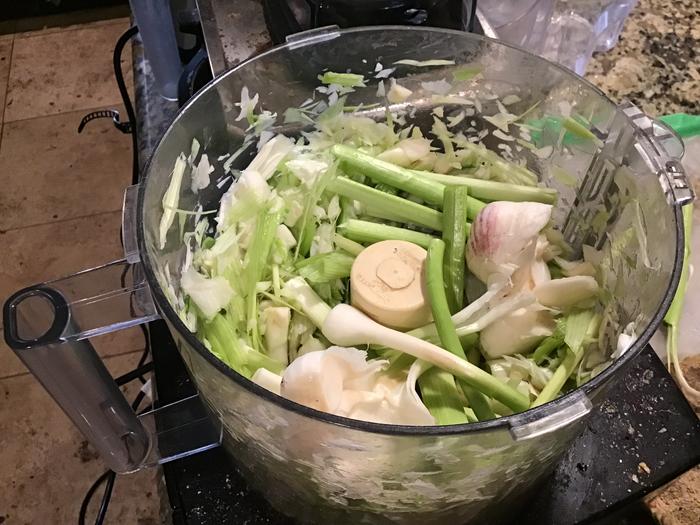 Garlic and stems in my food processor, for mincing